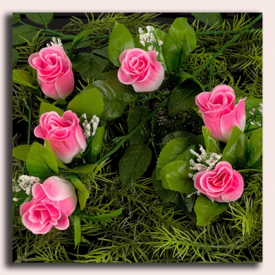 Róża w pąku - główka z liściem Pink